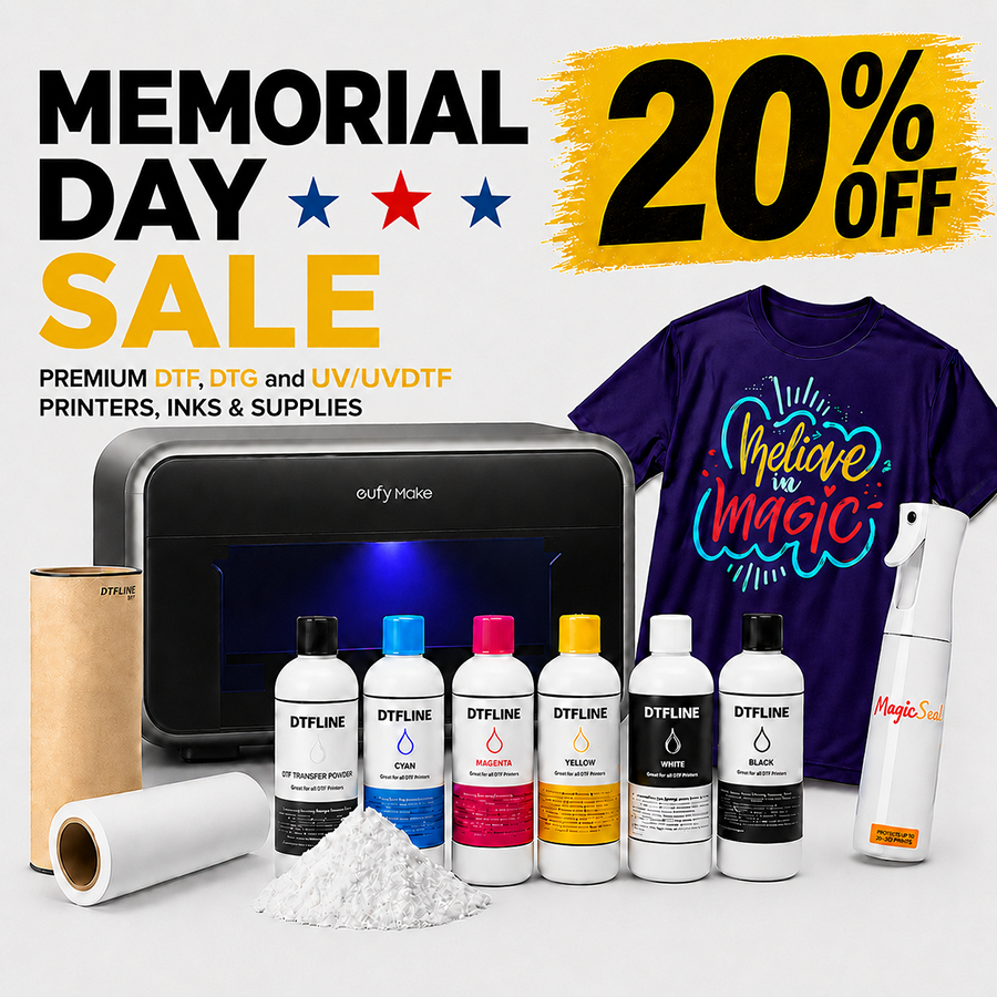 Memorial Day Sale on DTF, DTG, UV and UV DTF printers, inks and supplies