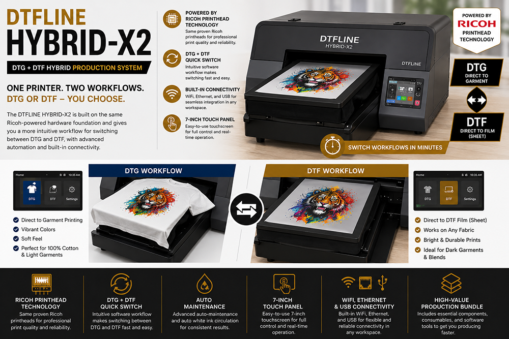 DTFLINE HYBRID-X2 DTG and DTF hybrid printer