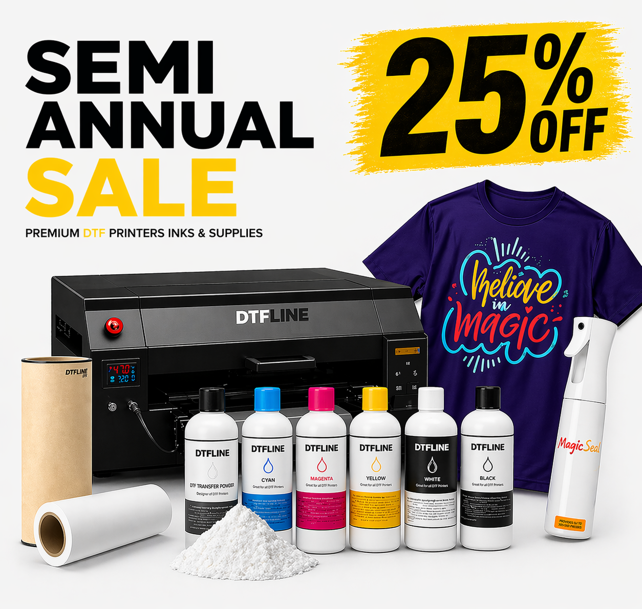 Semi-Annual Sale on DTF supplies, powders, printers and equipment