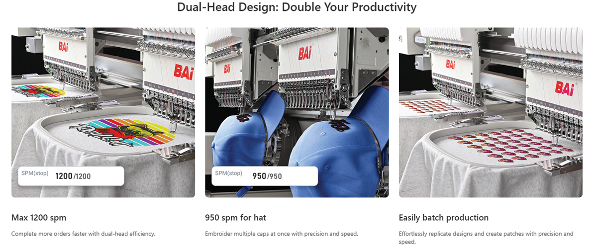 The VISION DUO dual-head industrial embroidery machine