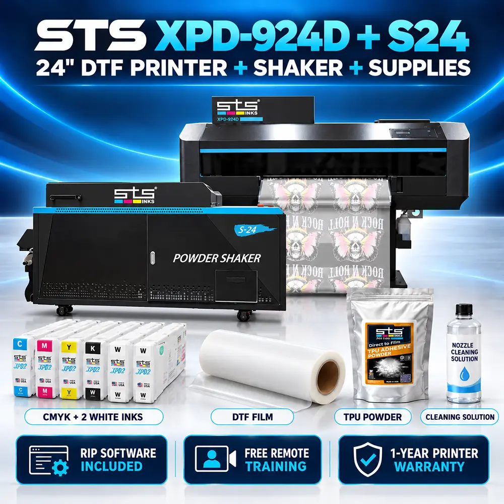 STS XPD-924D printer, black S24 shaker and included starter supplies