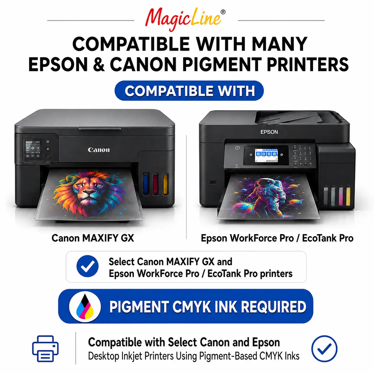 Canon and Epson pigment printer compatibility for the MagicLine Desktop Transfer System
