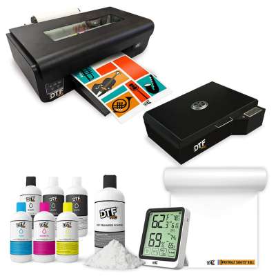 INSPIRE SERIES BUNDLE: Includes the DTFPRO INSPIRE A3+ DTF Printer (Direct to Film Printer) with BI-Directional Roll Feeder, WICS (White Ink Circulation System), White Ink Stirring, Vacuum, RIP Software, Training and Onboarding, 6 Liters DTF ink, 3.5lb DT