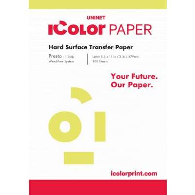 iColor Presto! 1 Step Gold Metallic Hard Surface Transfer Media for Cardboard, Wood and Paper 8.5 in x 11 in (216 x 279mm) - includes 100 pcs