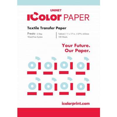 iColor Presto! White -A- Transfer Media -Tabloid- 11 in x 17 in (279 x 432mm) (Requires -B- adhesive media) - includes 100 pcs