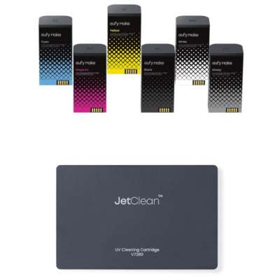 eufyMake E1 Ink Cartridge Kit - UV Ink (1 each) Black / Cyan / Magenta / Yellow / Gray (100ml each) and 1 cleaning cartridge (380ml) (V7240 Hard Bundle)