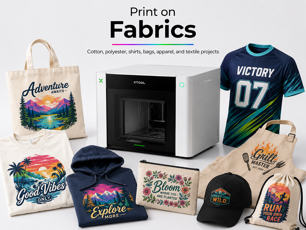 xTool O1 UV plus Fabric Pro apparel and textile printing
