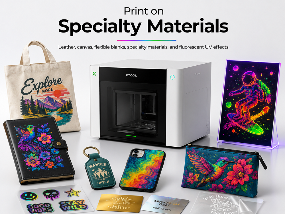 xTool O1 UV FlexPro printed leather and canvas